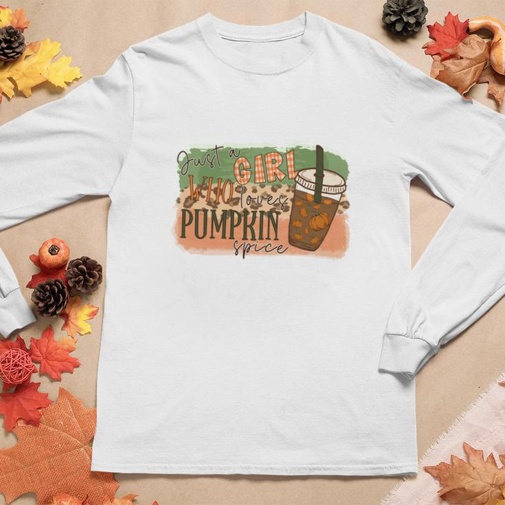 Fall Just A Girl Who Loves Pumpkin Spice Thankful Gifts Women Graphic Long Sleeve T-shirt Personalized Gifts