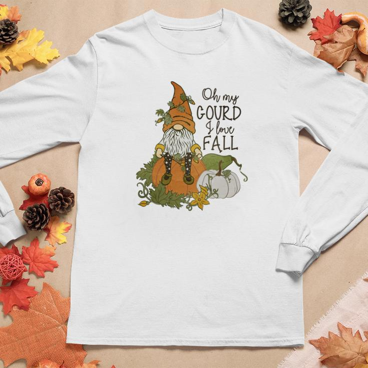Fall Oh My Gourd I Love Fall Gnomes Women Graphic Long Sleeve T-shirt Personalized Gifts