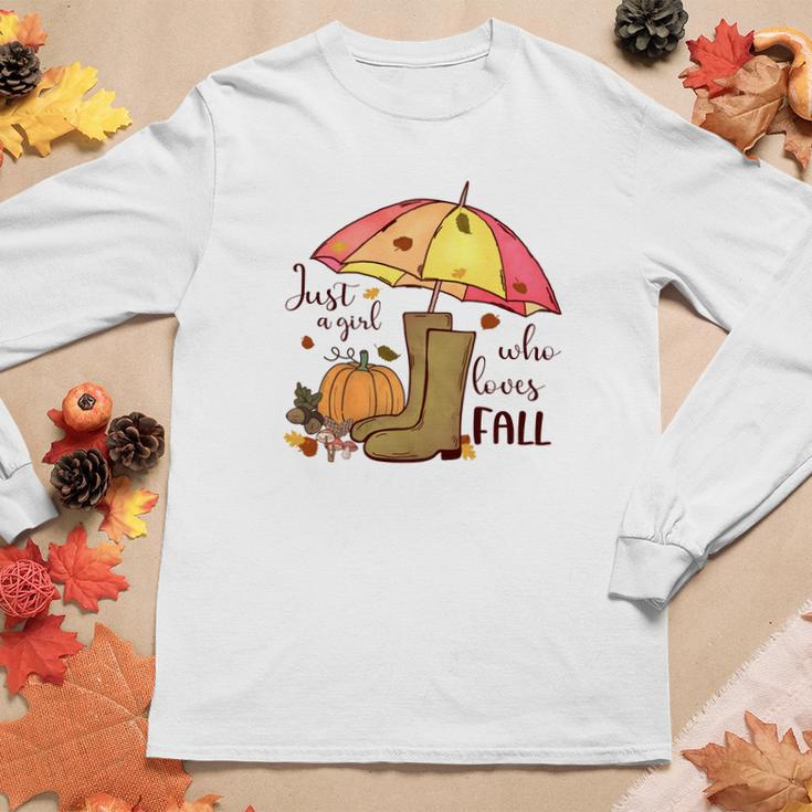 Funny Fall Just A Girl Who Love Fall Women Graphic Long Sleeve T-shirt Personalized Gifts