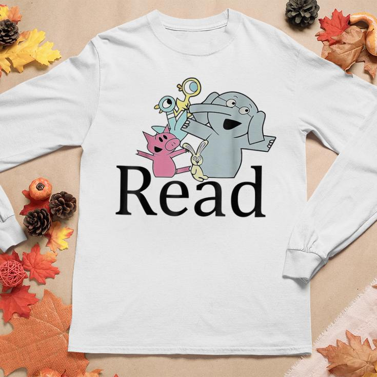 Funny Library Teacher Read Book Club Piggie Elephant Pigeons Women Graphic Long Sleeve T-shirt Personalized Gifts