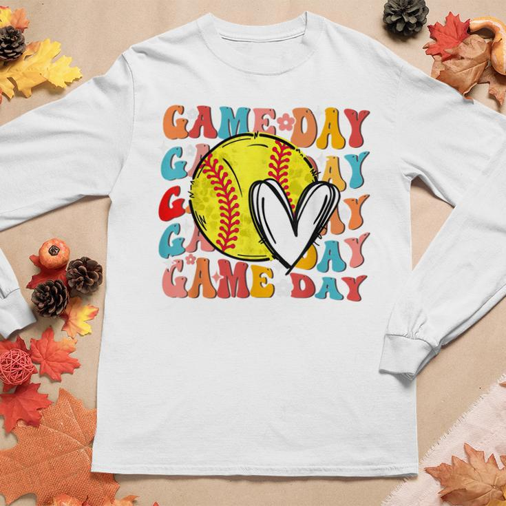 Groovy Softball Game Day Team Sports Softball Mom Game Day Women Long Sleeve T-shirt Unique Gifts