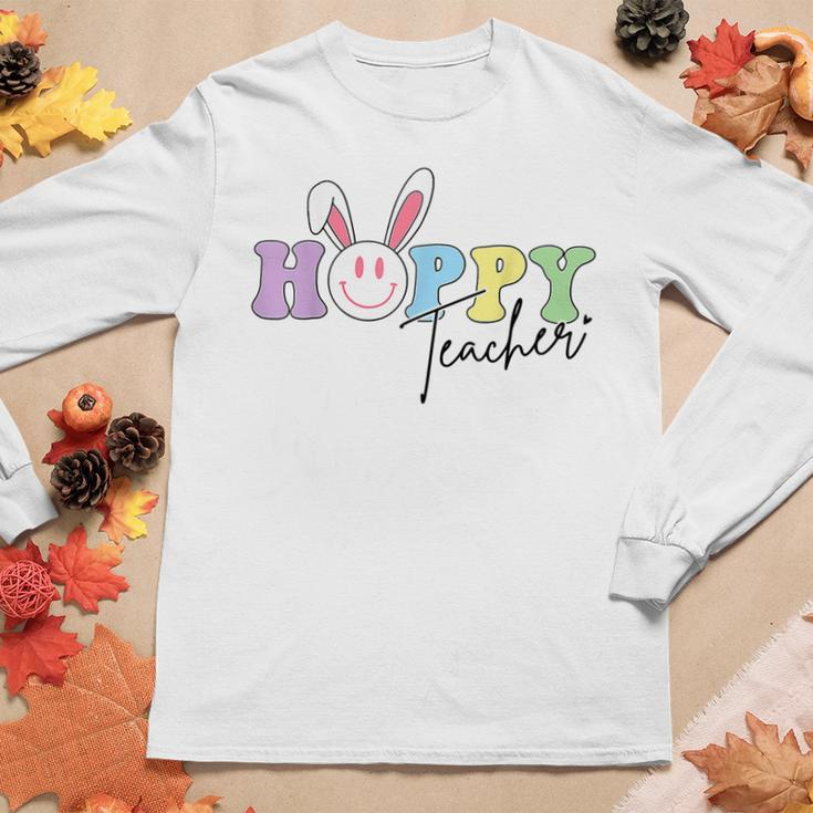 Hoppy Teacher Easter Bunny Ears With Smile Face Meme Women Long Sleeve T-shirt Unique Gifts