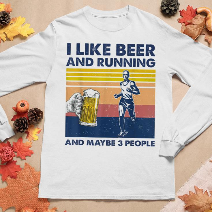 I Like Beer And Running And Maybe 3 People Vintage Gift Women Graphic Long Sleeve T-shirt Funny Gifts