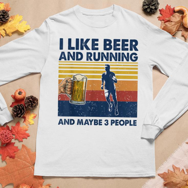 I Like Beer And Running And Maybe 3 People Vintage Women Graphic Long Sleeve T-shirt Funny Gifts