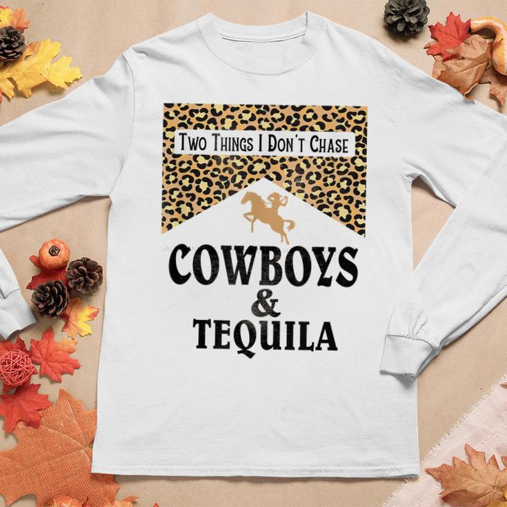 Leopard Two Things We Dont Chase Cowboys And Tequila Rodeo Women Long Sleeve T-shirt Unique Gifts