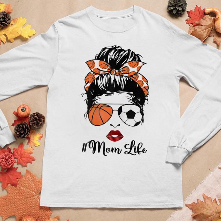 Mom Life Basketball Soccer Mom Bandana Messy Bun Women Long Sleeve T-shirt Unique Gifts