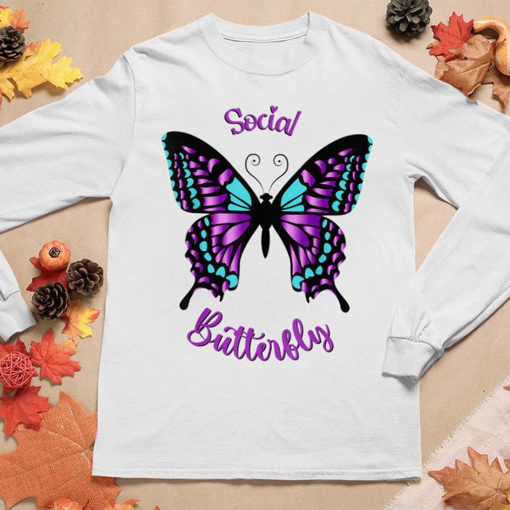 Purple And Blue Social Butterfly Women Long Sleeve T-shirt Unique Gifts