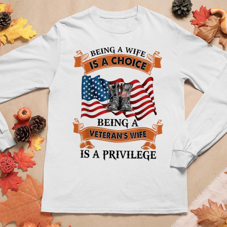 Veteran Wife Privilege Veterans Day Gift Women Graphic Long Sleeve T-shirt Funny Gifts