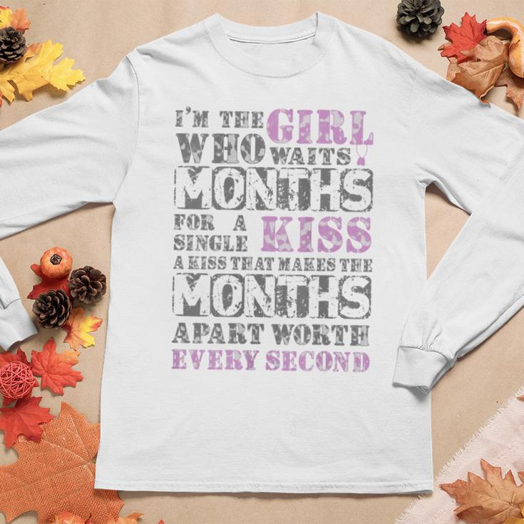 Womens Girl Who Waits Months | Military Girlfriend Apparel Women Graphic Long Sleeve T-shirt Funny Gifts