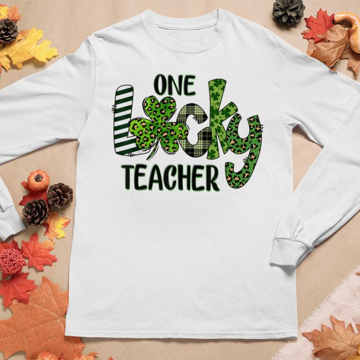 Womens Shamrock One Lucky Teacher St Patricks Day School Women Graphic Long Sleeve T-shirt Funny Gifts
