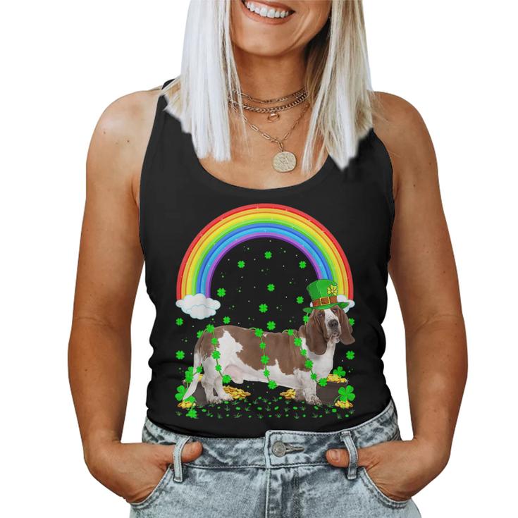 Funny Shamrock Vintage Rainbow Basset Hound St Patricks Day  Women Tank Top Basic Casual Daily Weekend Graphic