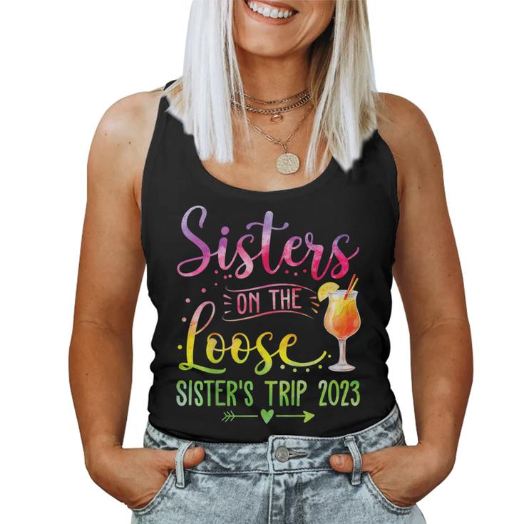 Sisters On The Loose Tie Dye Sisters Weekend Trip 2023  Women Tank Top Basic Casual Daily Weekend Graphic
