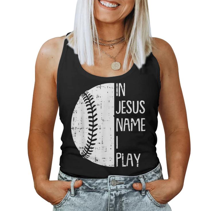In Jesus Name Christmas Christian I Play Baseball Player Women Tank Top