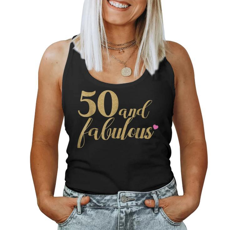 50Th Birthday Women Shirt - 50 And Fabulous Gold And Pink Women Tank Top