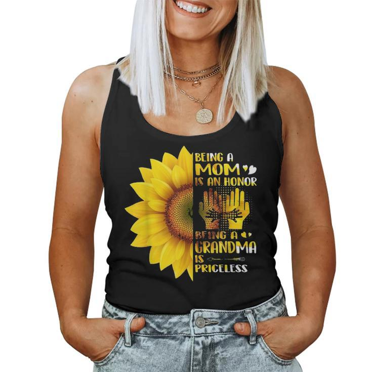 A Mom Is An Honor Being A Grandma Is Priceless Sunflower Women Tank Top Basic Casual Daily Weekend Graphic