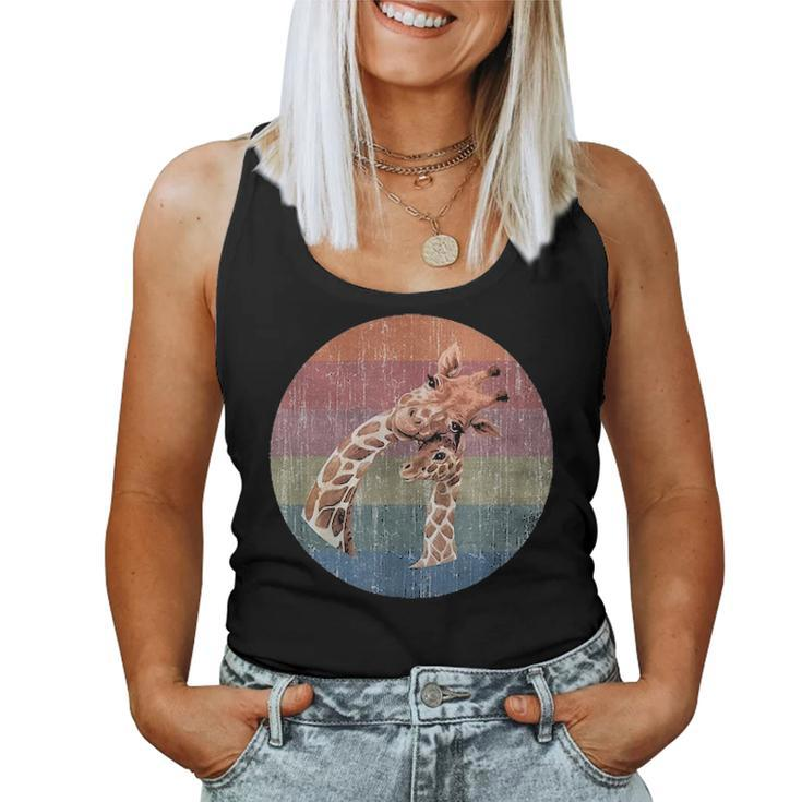 African Giraffe Mom And Baby Watercolor On Distressed Sunset Women Tank Top Basic Casual Daily Weekend Graphic