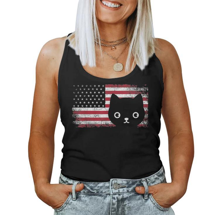 American Flag Cat Lover Meowica July 4Th Usa Fur Mom Dad V2 Women Tank Top Basic Casual Daily Weekend Graphic
