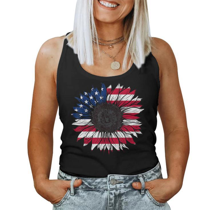 American Flag Sunflower 4Th Of July Independence Usa Day  Women Tank Top Basic Casual Daily Weekend Graphic