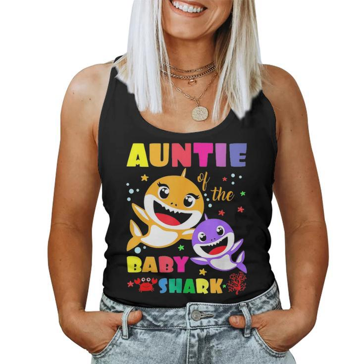 Auntie Of The Baby Shark Birthday Auntie Shark Women Tank Top Basic Casual Daily Weekend Graphic