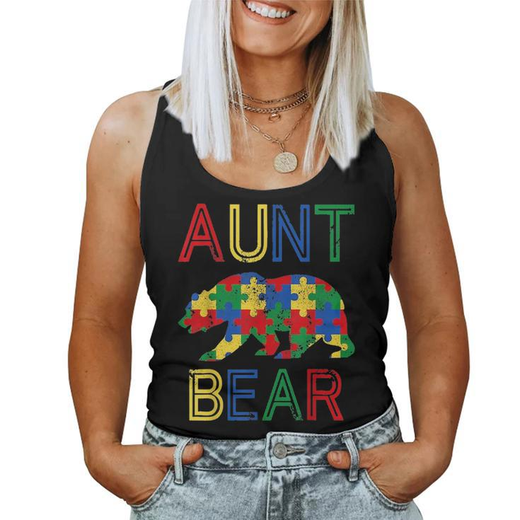Autism Aunt Funny Bear Awareness Family Mothers Day Gifts Women Tank Top Basic Casual Daily Weekend Graphic