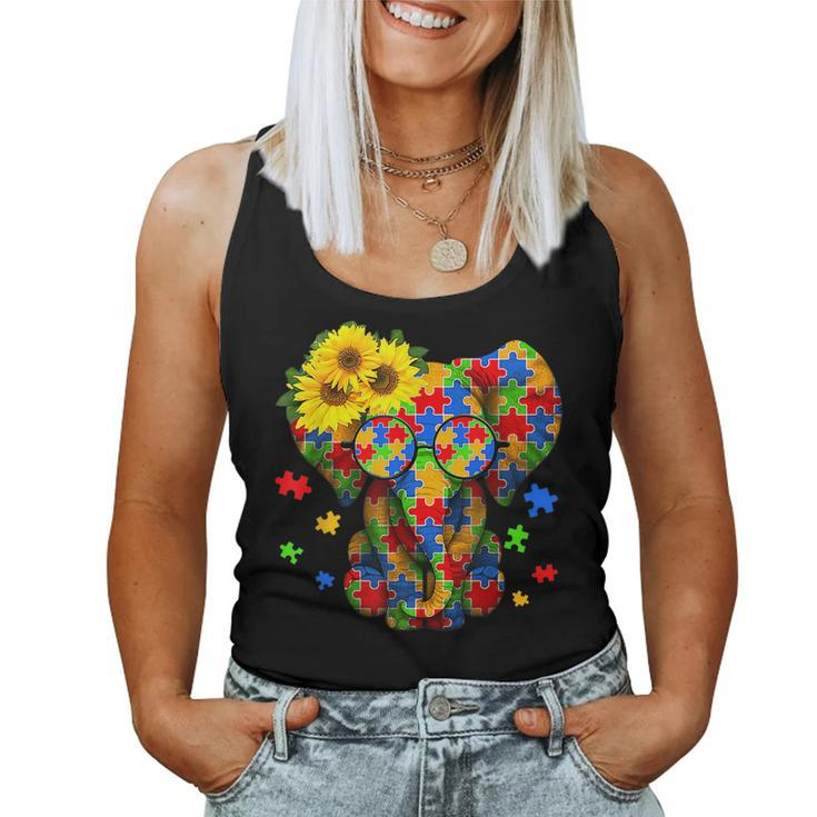 Autism Awareness Elephant Be Kind Puzzle Piece Girls Mom  Women Tank Top Basic Casual Daily Weekend Graphic