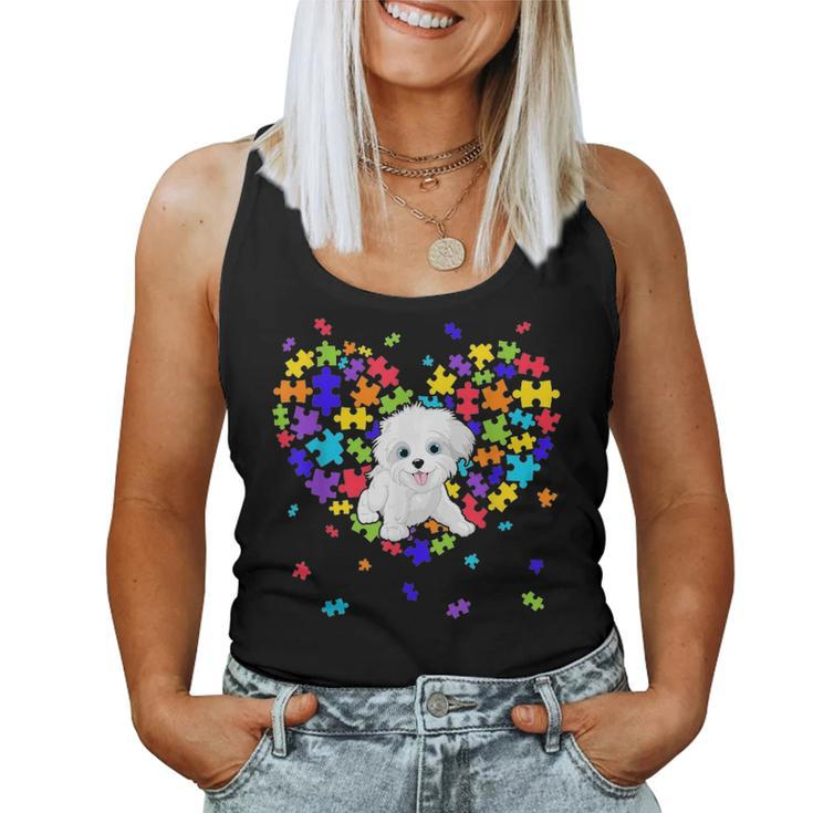Autism Awareness Maltese Cute Heart Dog Dad Mom Gift Women Tank Top Basic Casual Daily Weekend Graphic
