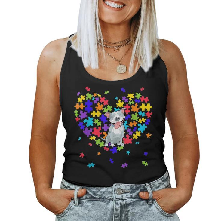 Autism Awareness Pitbull Cute Heart Dog Dad Mom Gift Women Tank Top Basic Casual Daily Weekend Graphic
