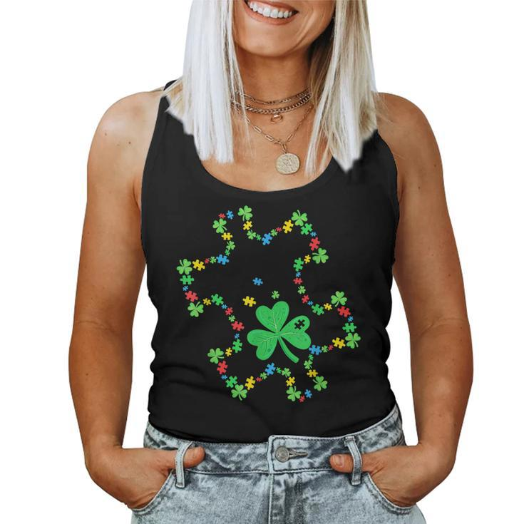 Autism Awareness Rainbow Puzzle Shamrock St Patricks Day  Women Tank Top Basic Casual Daily Weekend Graphic