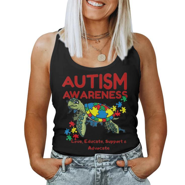 Autism Awareness Turtle Puzzle Mom Kids Teacher Gift Love Women Tank Top Basic Casual Daily Weekend Graphic