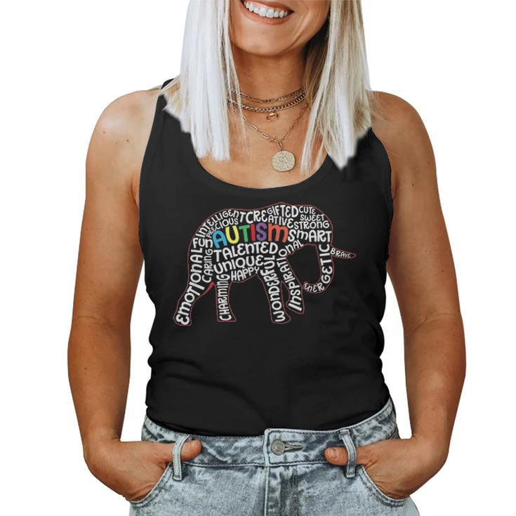 Autism Mom Elephant Puzzle Pieces Autism Supporter Outfit Women Tank Top Basic Casual Daily Weekend Graphic