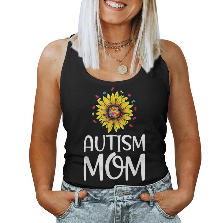 Autism Mom Gift Puzzle Piece Sunflower Autism Awareness Women Tank Top Basic Casual Daily Weekend Graphic