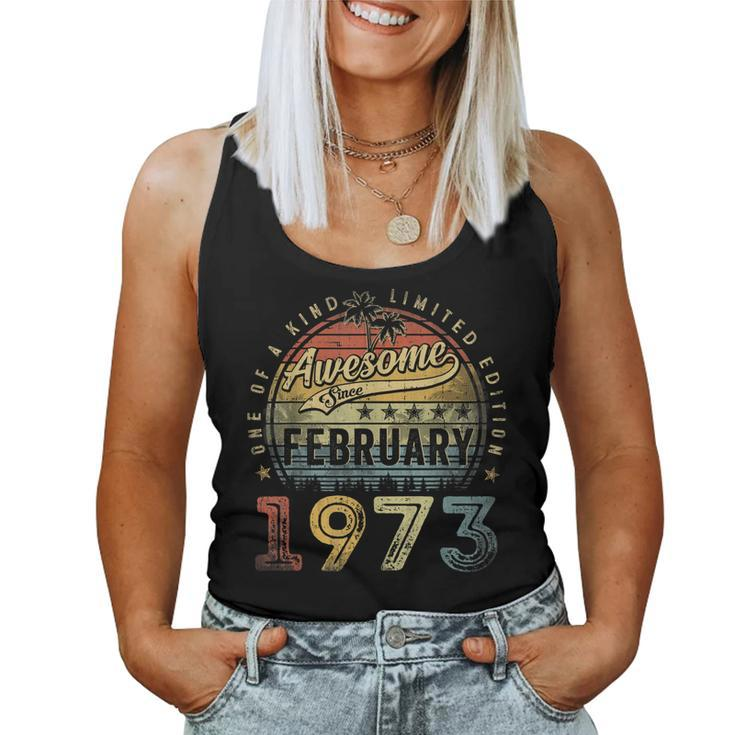 Awesome Since February 1973 50 Years Old 50Th Birthday Gifts  Women Tank Top Basic Casual Daily Weekend Graphic