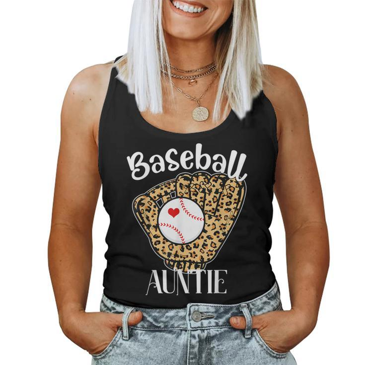 Baseball Auntie Leopard Game Day Baseball Lover Mothers Day  Women Tank Top Basic Casual Daily Weekend Graphic