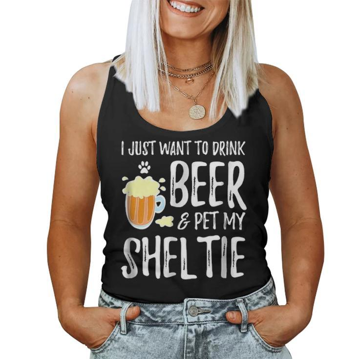 Beer And Sheltie  Funny Dog Mom Or Dog Dad Gift Idea Women Tank Top Basic Casual Daily Weekend Graphic