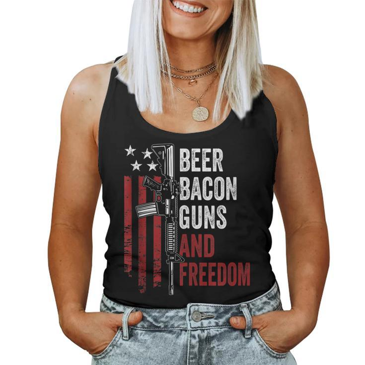 Beer Bacon Guns & Freedom - Funny Bbq Gun Usa Flag Drinking  Women Tank Top Basic Casual Daily Weekend Graphic