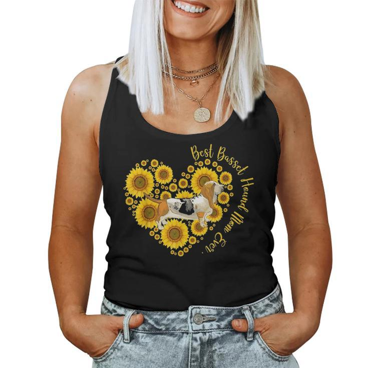Best Basset Hound Mom Sunflower Heart Funny Mothers Day Women Tank Top Basic Casual Daily Weekend Graphic