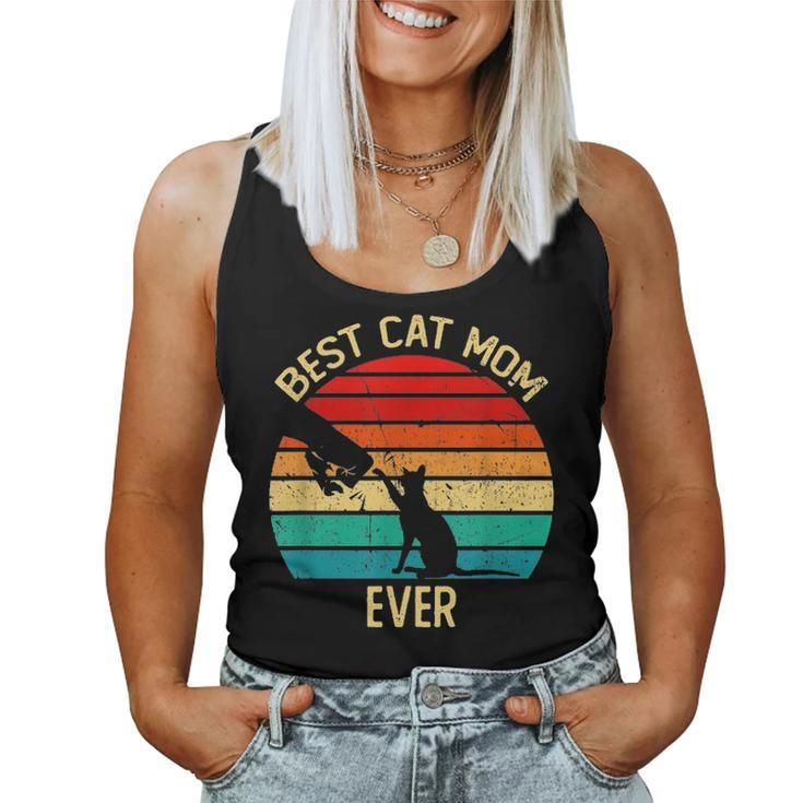 Best Cat Mom Ever Retro Vintage Gift Paw Fist Bump Funny Women Tank Top Basic Casual Daily Weekend Graphic