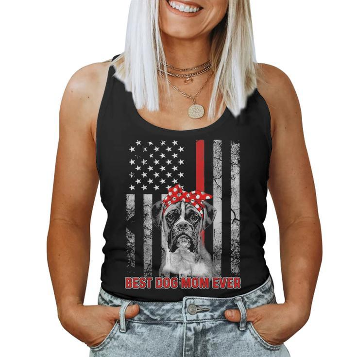 Best Dog Mom Ever Boxer  Dog Mom Usa Flag Patriotic Women Tank Top Basic Casual Daily Weekend Graphic