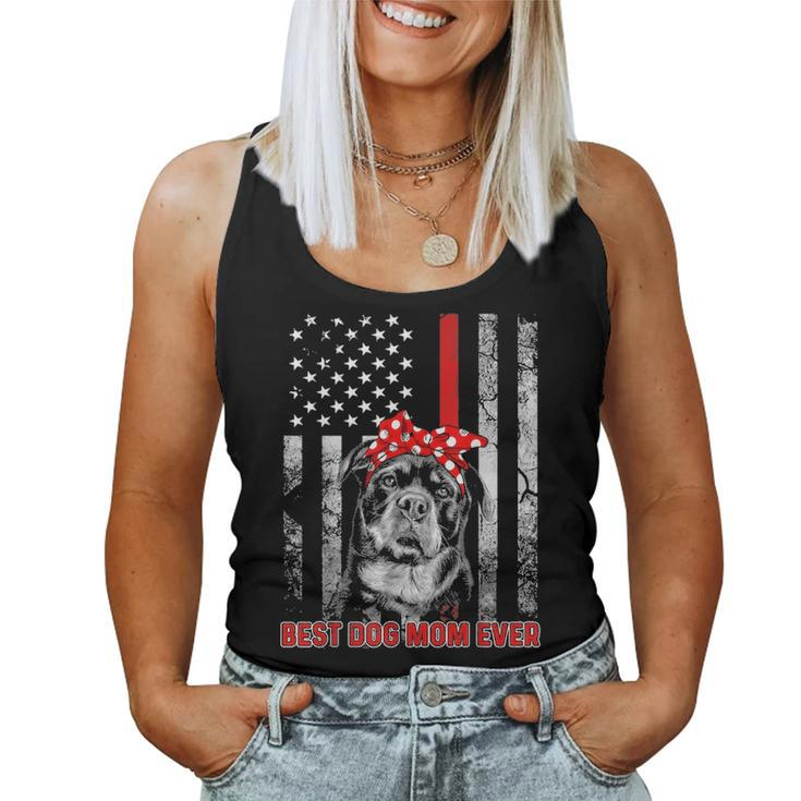 Best Dog Mom Ever Rottweiler Dog Mom Usa Flag Patriotic Women Tank Top Basic Casual Daily Weekend Graphic
