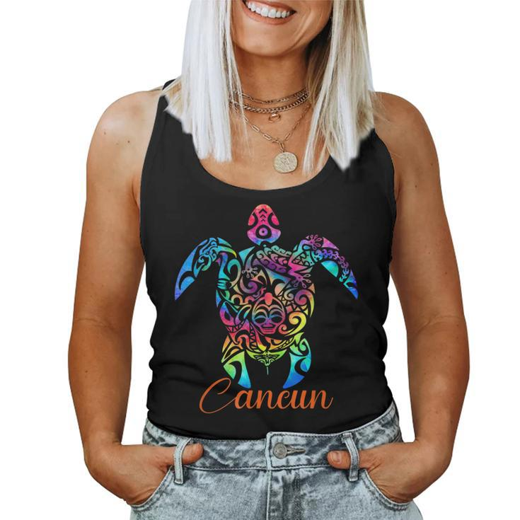 Cancun Mexico Sea Turtle Beach Vacation Trip Tie Dye  Women Tank Top Basic Casual Daily Weekend Graphic