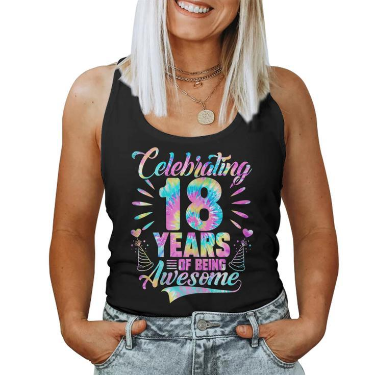 Womens Celebrating 18 Year Of Being Awesome With Tie-Dye Graphic Women Tank Top