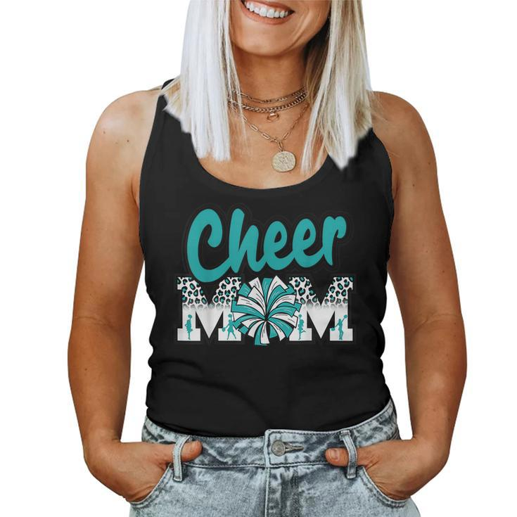 Cheer Mom Teal Leopard Letters Cheer Pom Poms Women Tank Top