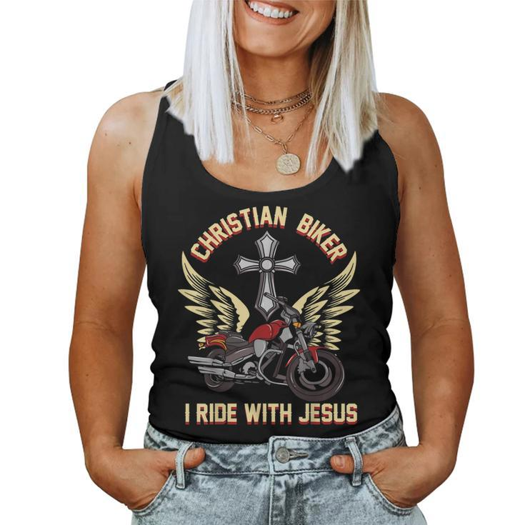 Christian Biker I Ride With Jesus Motorcycle Rider Women Tank Top