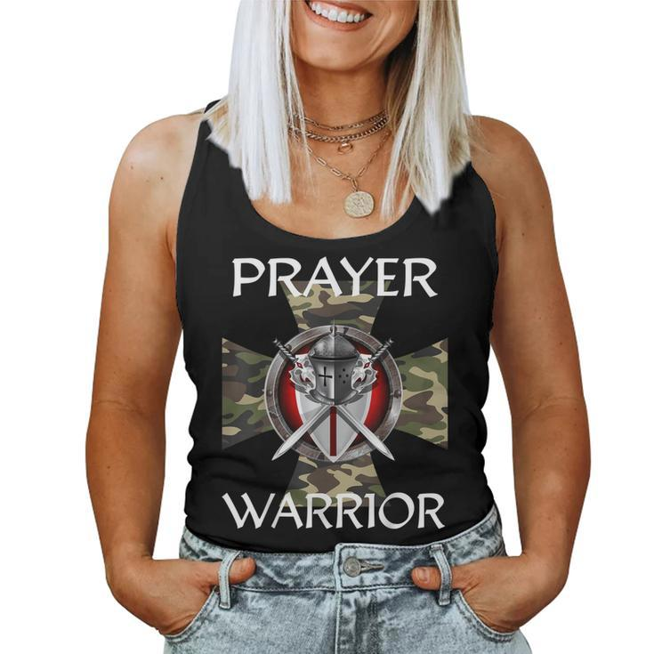 Christian Prayer Warrior Green Camo Cross Religious Messages Women Tank Top