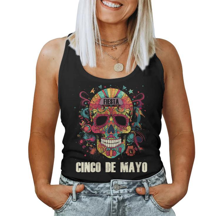 Womens Cinco De Mayo Day Of Dead Sugar Skull Skeleton Floral Skull Women Tank Top