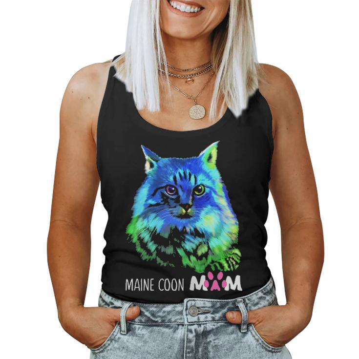 Colorful Maine Coon Cat Mom Funny Kitten Lover Mothers Day Women Tank Top Basic Casual Daily Weekend Graphic