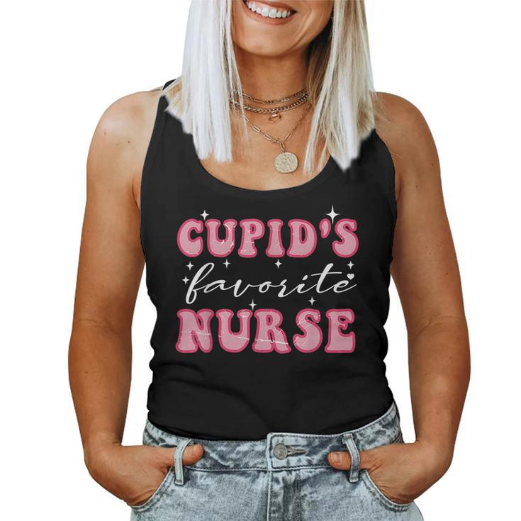 Cupids Favorite Nurse Groovy Retro Valentines Day Nurse  Women Tank Top Basic Casual Daily Weekend Graphic