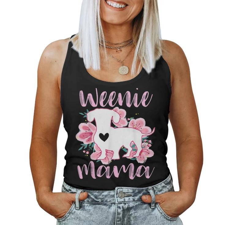 Dachshund Mama Wiener Dog Pink Flowers Cute Weenie Mom Gift Women Tank Top Basic Casual Daily Weekend Graphic