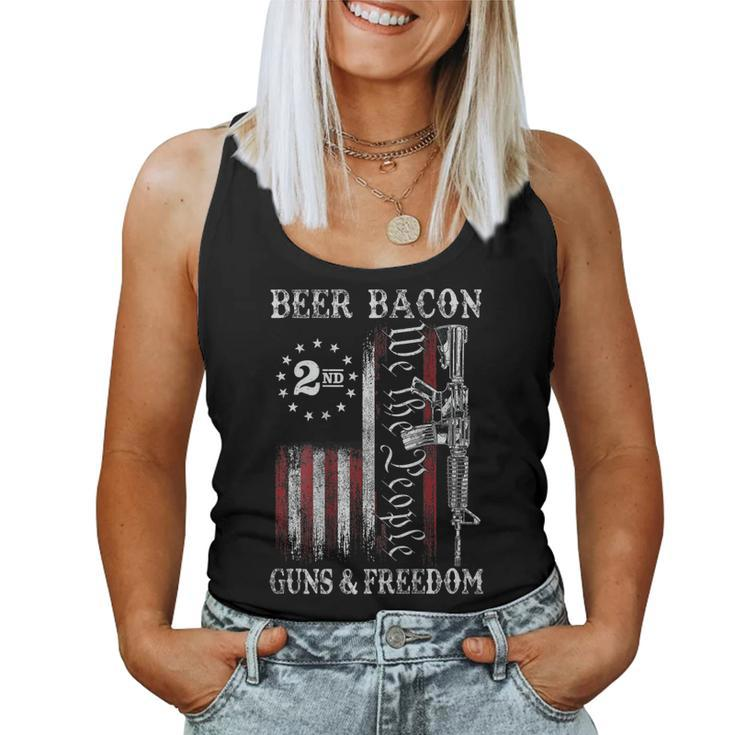 Dad Grandpa Us Flag Beer Bacon Guns Freedom On Back Women Tank Top