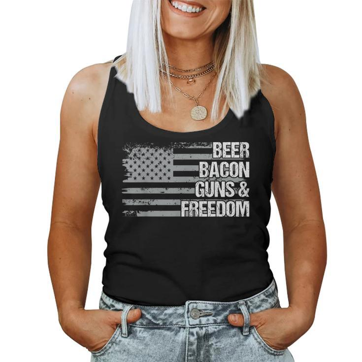 Dad Grandpa Veteran Us Flag Beer Bacon Guns Freedom Women Tank Top